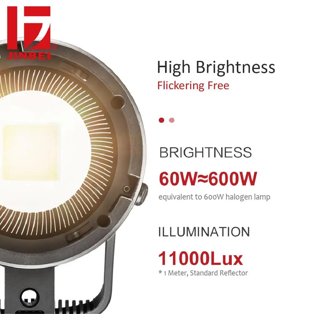 JINBEI EFII-60 60 Вт AC DC Светодиодный светильник для видео в комплекте 5500K CRI 95+ с регулируемой яркостью Bowens крепление для фотографии светильник ing с контроллером отражатель