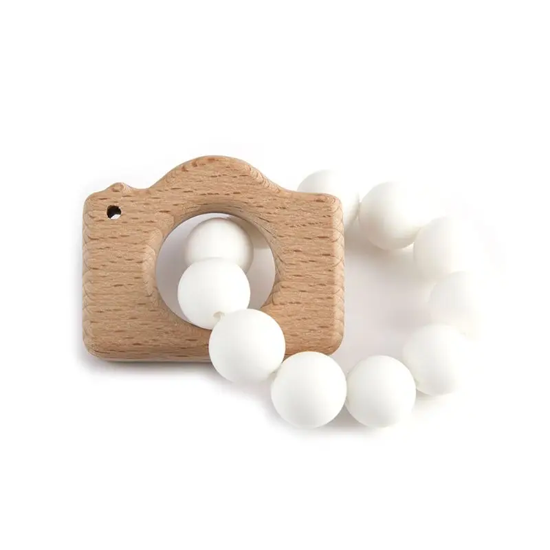 Newborn Teething Wooden Toy DIY Baby Children Silicone Beaded Decoration E65D