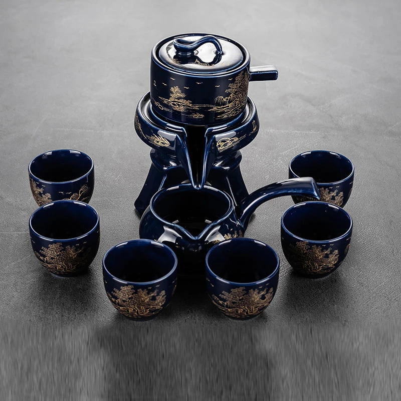Ceramic Stone Grinding Semi-automatic Kung Fu Tea Set Creative Wisteria Gilding Tea Ceremony Supplies