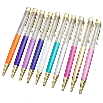 

10Pcs 1.0Mm Diy Empty Tube Ballpoint Pen Metal No Oil No Gold Clip Foil Metal Copper Colorful Self-Filling Gold Powder Quicksa