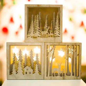 

LED Wooden House with Lights Christmas Tree Deer Party Decor Ornaments Home Decorations Holiday Gift
