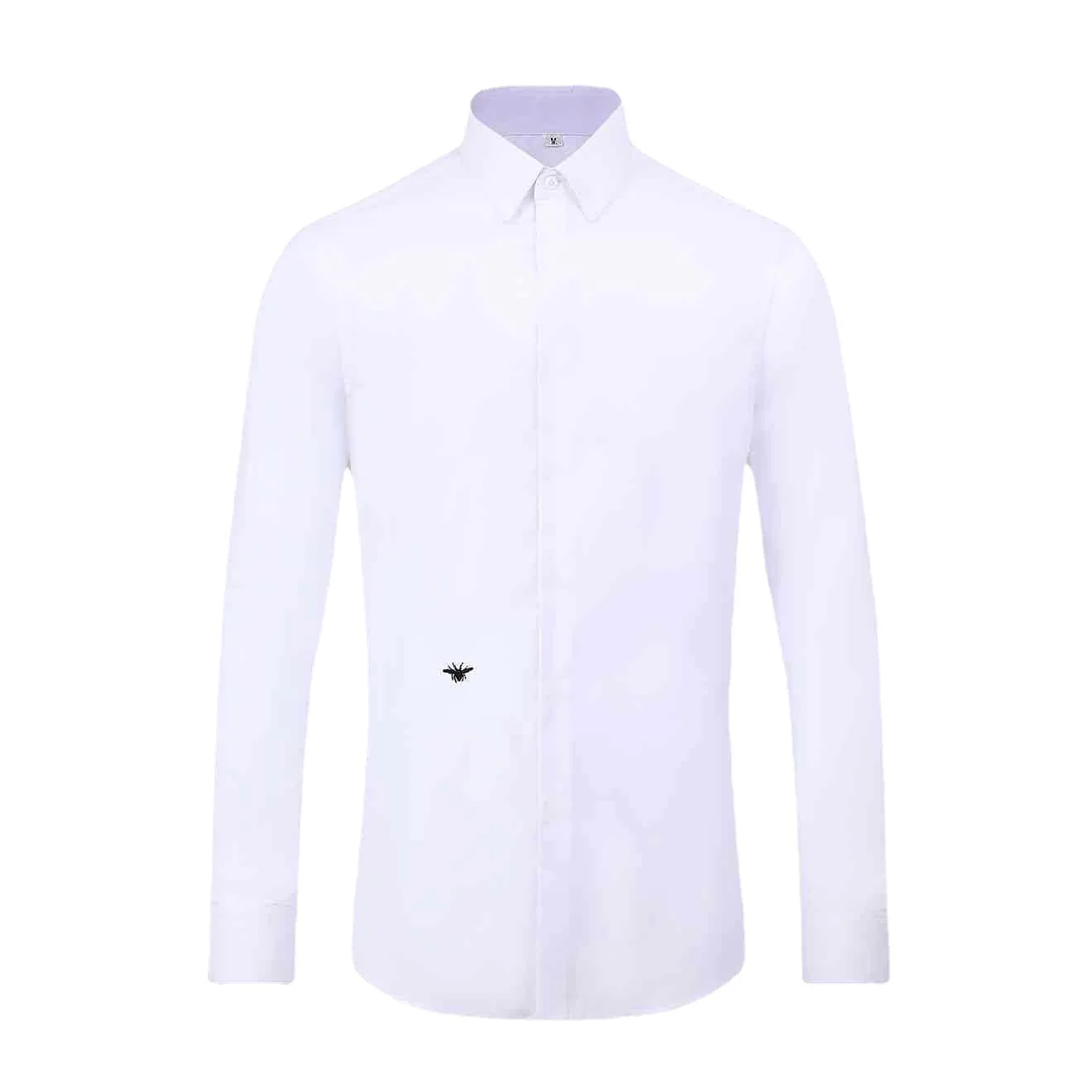 Little Bee Embroidered Men's Shirt Solid Color Long Sleeve European Station Business Casual European Style Slim White Shirt