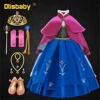 Girls Anna Elsa Dress Fancy Princess Anna Costume Summer Turtleneck Dresses for Girls Fairy Frock Anna Dress Up with Rose Cape ► Photo 1/6