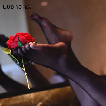 

Luonalex Sexy Women See-through Pantyhose Seamless Footed Tights Nylon Solid Color Thin Stretchy Fashion Tights Stockings