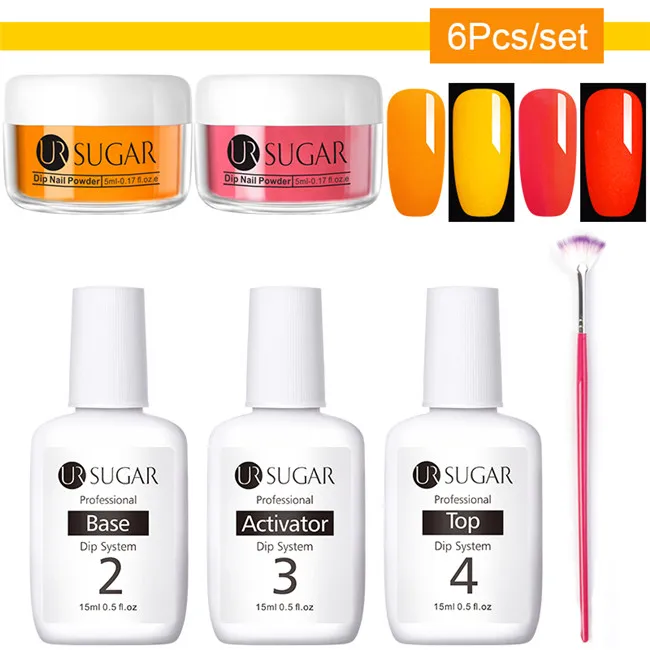 6Pcs set 3 Ur Sugar 6 шт. неоновый флуоресцентный набор пудры для ногтей 3 в 1 акриловая пудра для вырезания пигментной пыли украшение для дизайна ногтей - Цвет: 6Pcs set 3