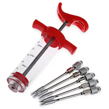Food Grade PP Steel Needles Spice Syringe Set BBQ Meat Kithen Syringe Accessory Marinade Flavor Sauce Injector K4N4 tanie i dobre opinie CN(Origin) Basting Brushes Easily Cleaned Plastic Not Coated BBQ Tongs Tools