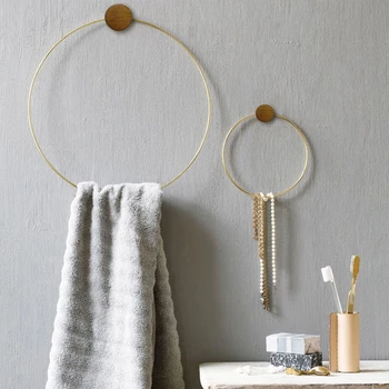 

Metal Towel Holder Ring Wall Hanging Rack Punch Free Bathroom Nordic Minimalist Decoration Accessories DIY Dream Catcher Rack