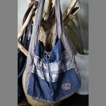 

Women Retro Patchwork Shoulder Bag Vintage Linen Bags Female Flax Patchwork Bags