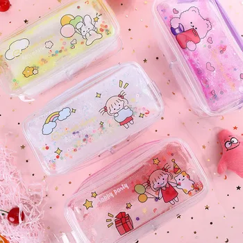 

Cute Large Capacity Pencilcase Quicksand Transparent Pencil Bag Multifunction Pen Case For Kids Gifts School Supplies Stationery