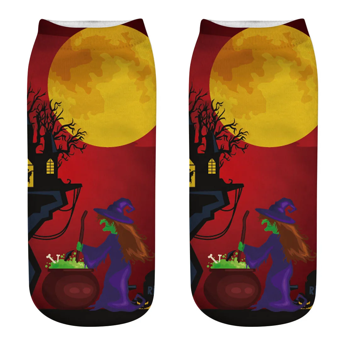 3D Halloween Pumpkin Witch Zombie Ghost Tomb Print Medium Sports Socks High Quality Unisex Casual Print Socks - Цвет: WSJ24