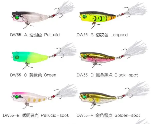 ABCDEF dw55 TSURINOYA, 6 шт./лот, DW55, мини Поппер, приманка, наживка, топ, водные рыболовные приманки, 40 мм, 3 г, рыболовные снасти - Цвет: ABCDEF dw55