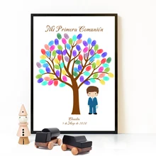 Персонализированные Первое причастие Гостевая книга пользовательское имя Дата отпечаток пальца DIY холст для мальчиков девочек Primera Comunión сувенир