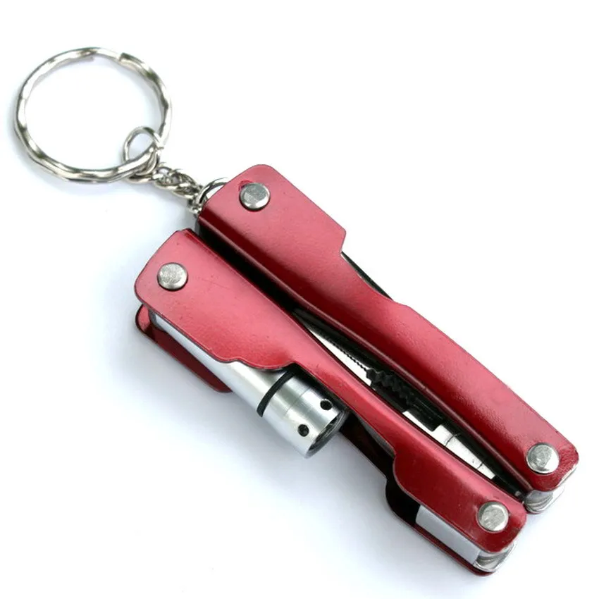

Portable Outdoor Tool Multi-functional Fold-over Key Band Knife LED Red Lights Pliers Tool Clamp Wholesale