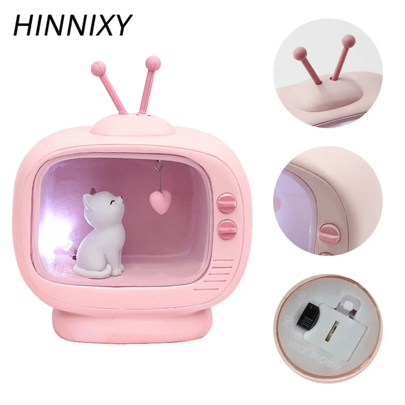 Hinnixy Animal Resin Night Light TV Cat Unicorn Table Lamp Baby Birthday Gift Girls Children Bedroom Decor Luminaria Ornaments