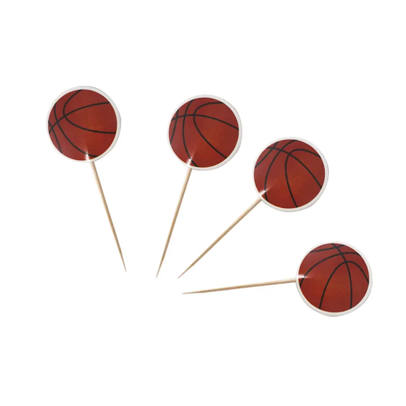 24pcs basketball 24/48 шт дети Бейсбол Футбол тема торт Топпер Happy День рождения футбол украшения для капкейков с барабанные палочки украсить детского дня рождения - Цвет: 24pcs basketball