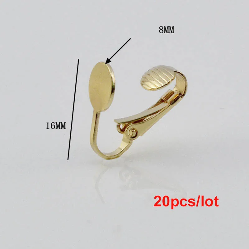 20pcs gold /20/50 шт цвета: золотистый, серебристый Цвет клипсы для ушей в форме пустые установка Base 10 мм Стекло кабошоны Diy Компоненты Сделано в Китае для изготовления ювелирных изделий - Цвет: 20pcs gold