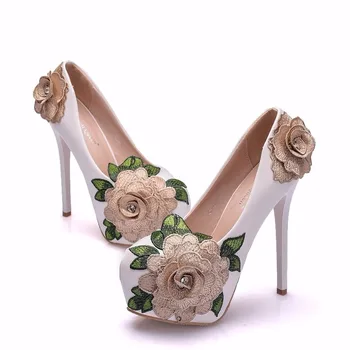 

14cm High Heels Mikaqi Big Flower Banquet High Heels Stiletto Round Head Waterproof Platform
