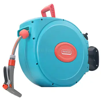 

Automatic telescopic recycling water pipe outdoor garden watering water gun nozzle wall hanging pipe storage rack hose reel
