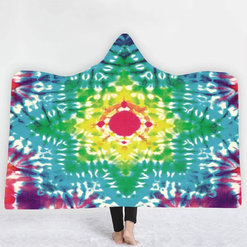 Beautiful Rainbow Vortex Printed Blanket With Hat Keep Warm IN winter Living Room Sofa