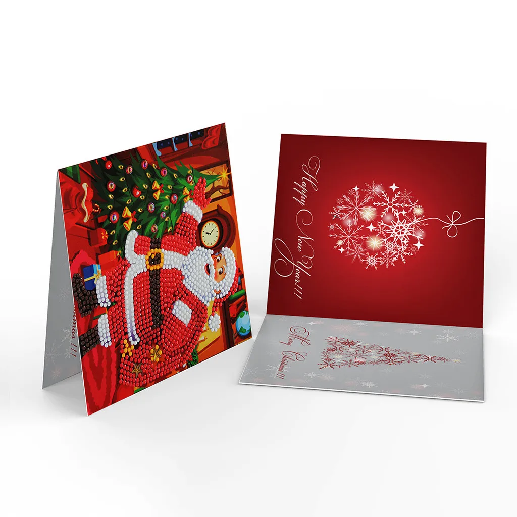 Christmas Card Set Santa Claus Elk Snowman Diamond Painting DIY Holiday Card 4pc/ 8pc