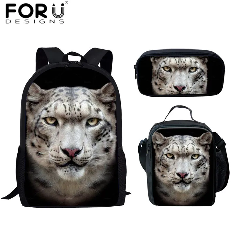 FORUDESIGNS/зимние леопардовые 3D школьные рюкзаки в виде животных, для женщин и детей, 3 шт./компл., рюкзаки, сумка для еды, пеналы для мальчиков, портфель - Цвет: HMA358CGK
