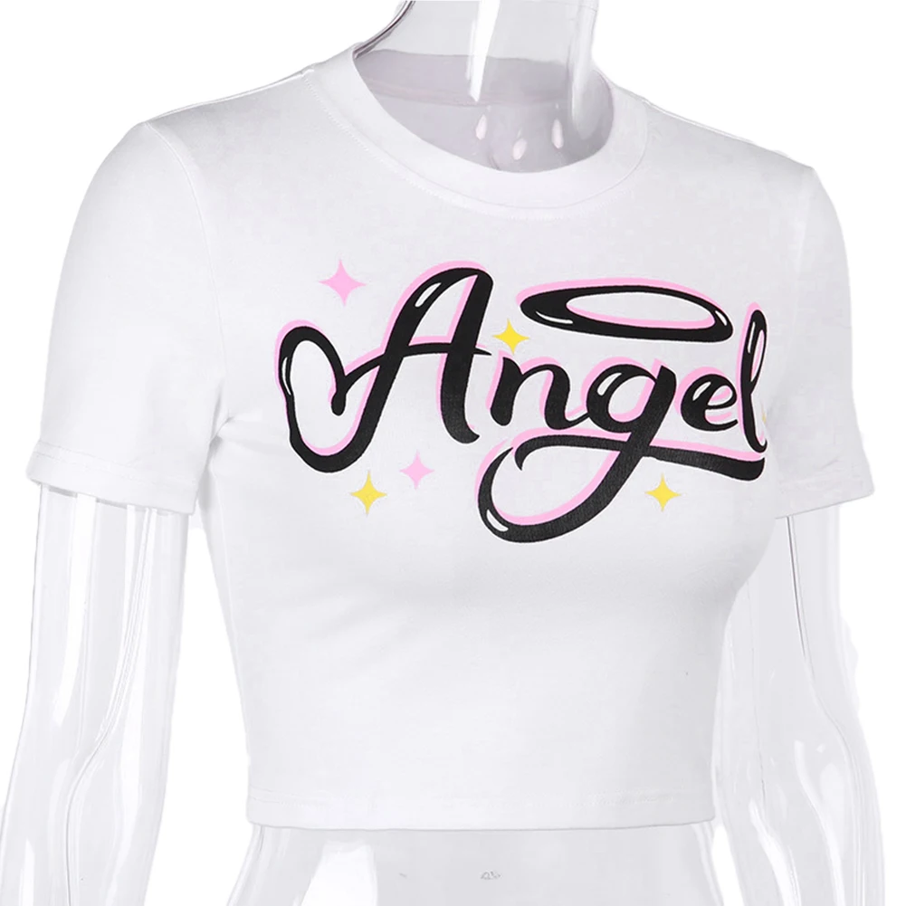 Hcf9f3bb7f2034e7dbbdceb302e0816f9k - Angel Letter Printed Short Sleeve T-Shirts