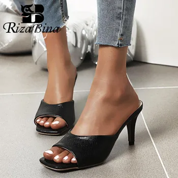 

RIZABINA New Arrival Women Sandals New Design Spike High Heels Slippers For Woman Fashion Solid Color Shoes Women Size 34-43