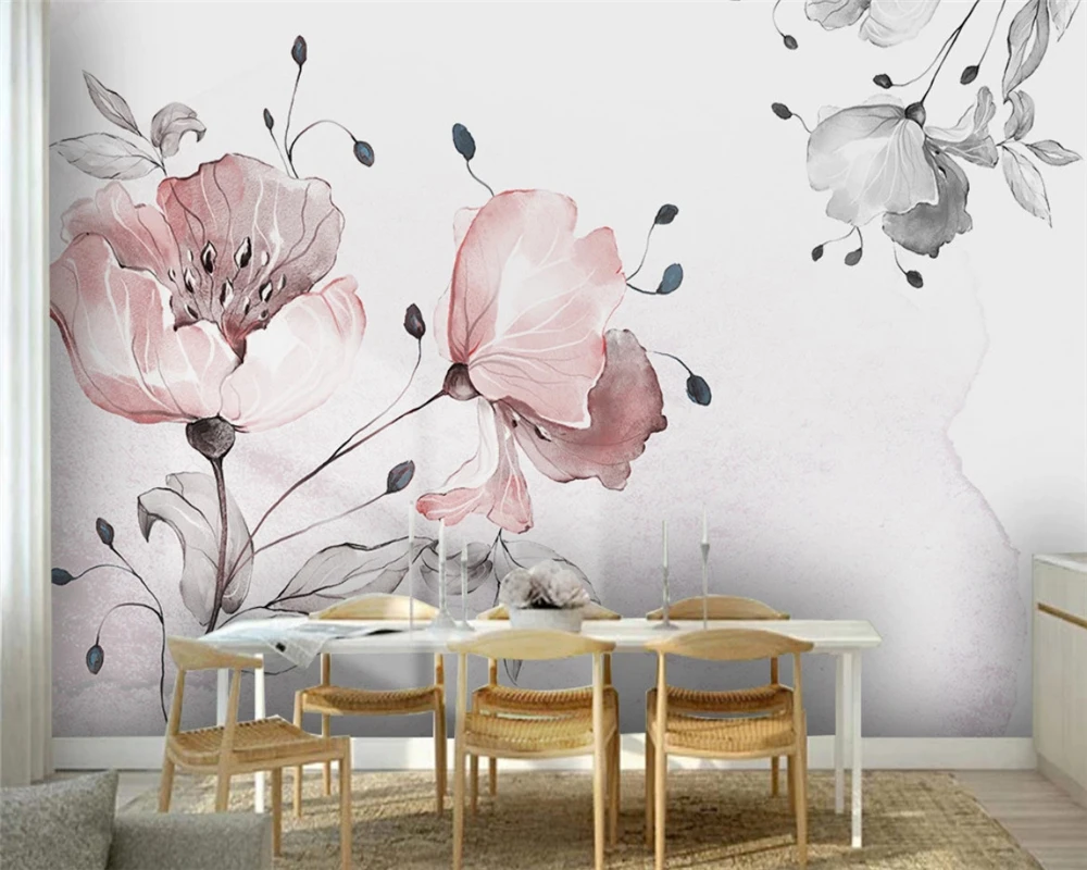

beibehang Custom papel de parede Nordic Simple Watercolor Flowers Small Fresh Bedroom Background Wallpaper papier peint