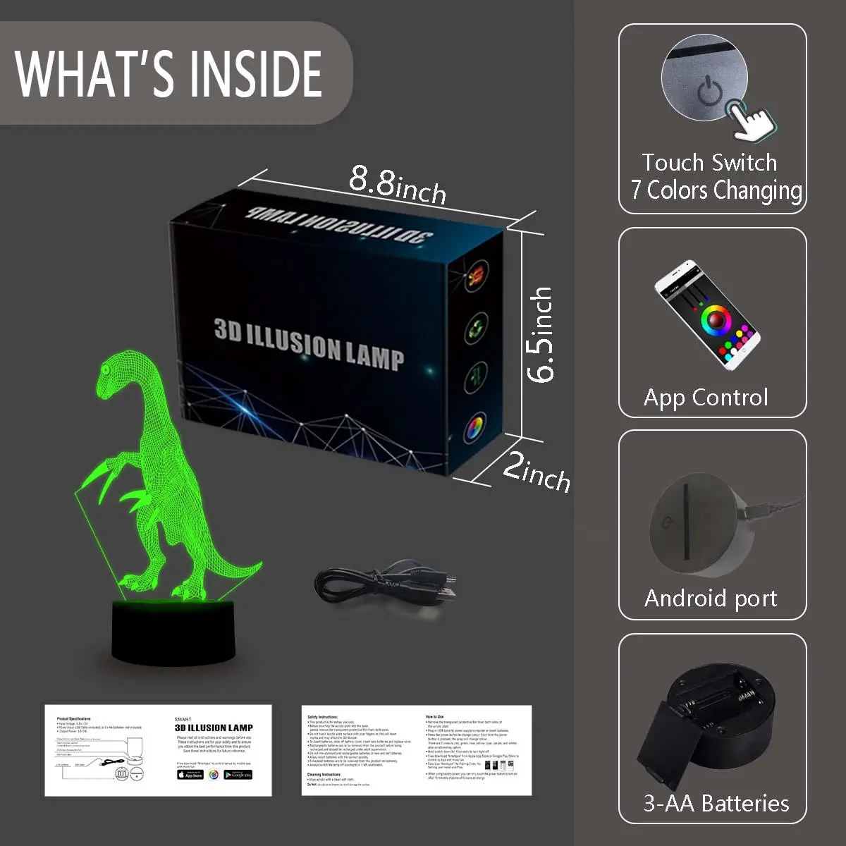 Niteapps 3D в натуральную величину велоцираптор Динозавр RGB светодиодный ночной Светильник стол иллюзия Лампа праздничный подарок на день