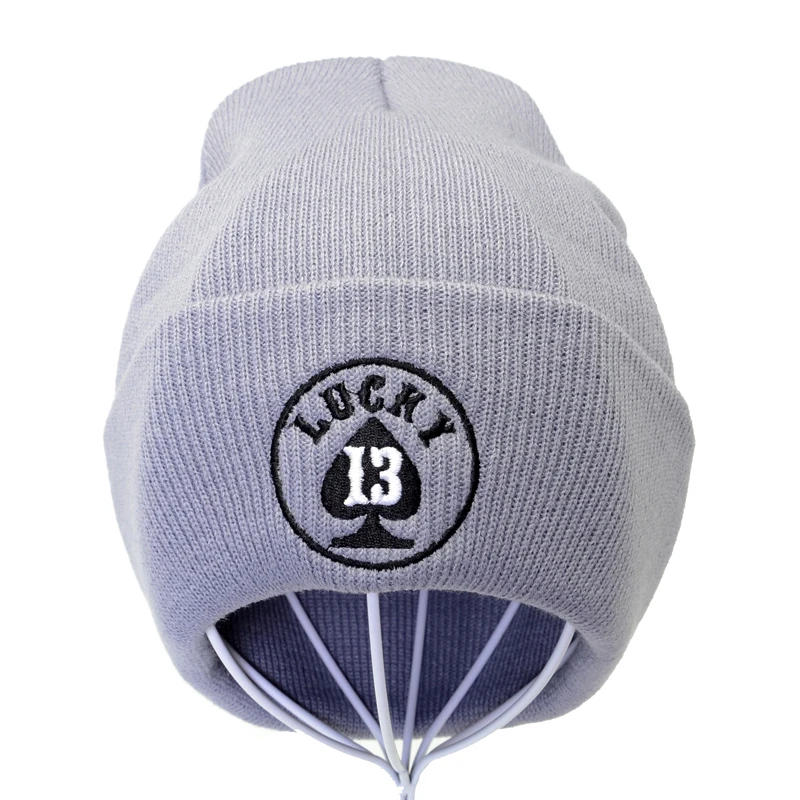 Женская зимняя теплая шапка Skullies Beanie lucky number13 Кепка с вышитыми буквами унисекс уличная Теплая Лыжная вязаная шапка в стиле хип-хоп