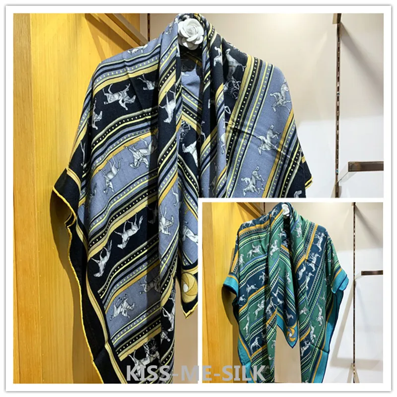 

KMS Sports Horse autumn winter silk cashmere velvet square scarf shawl warm high-end for women 135*135cm/165g