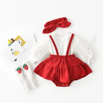 

Girls Clothing Autumn Children Clothes Stars Sequined Lantern Sleeve Tops+Overalls+Headband+Stockings 4pcs/set Kids Clothes Sets