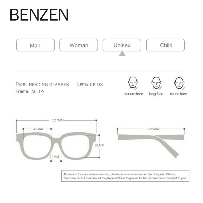 BENZEN, ультра-светильник, анти-синие очки для чтения, для мужчин и женщин, сплав, складные, портативные, пресбиопические, для чтения бумажных очков+ 4,0