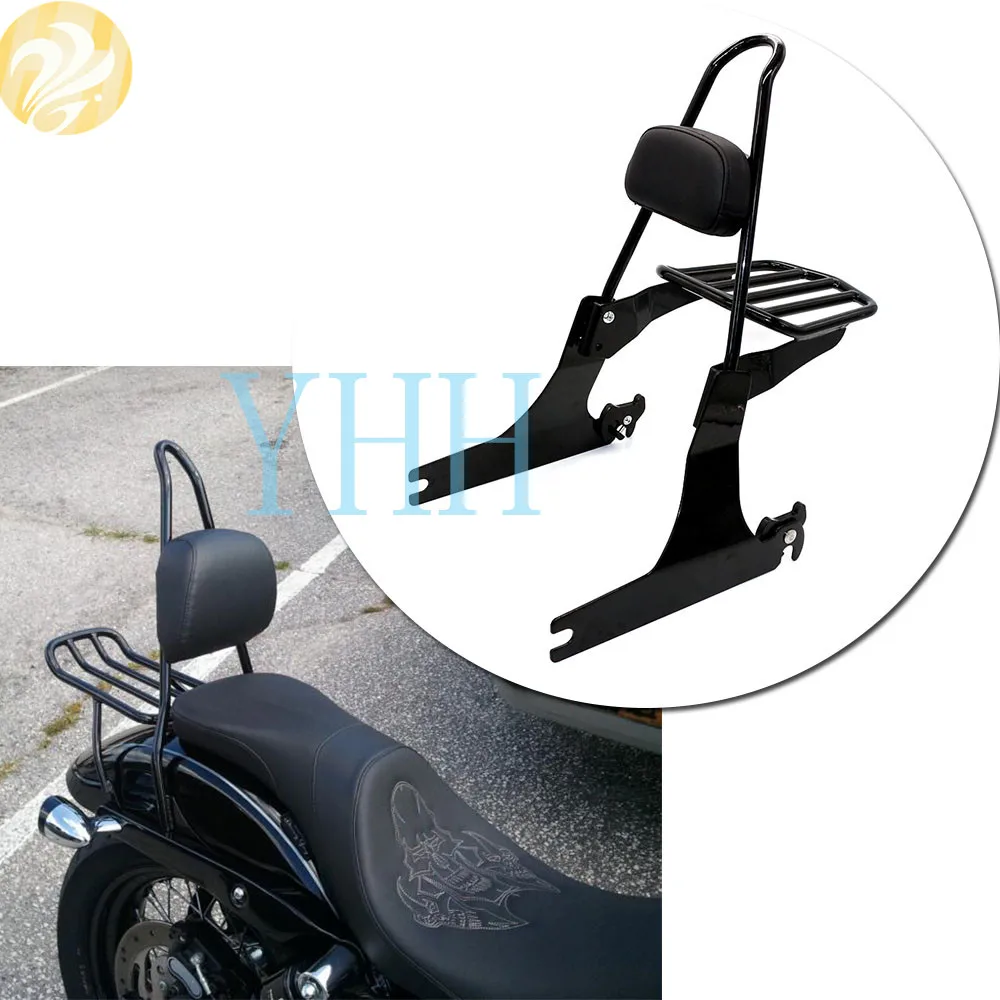 HOT Black Detachable Motorcycle Passenger Backrest Sissy Bar Luggage