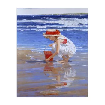 

diy oil painting by numbers kit girl Sea shore pickup paint by numbers for kids adults for home decor