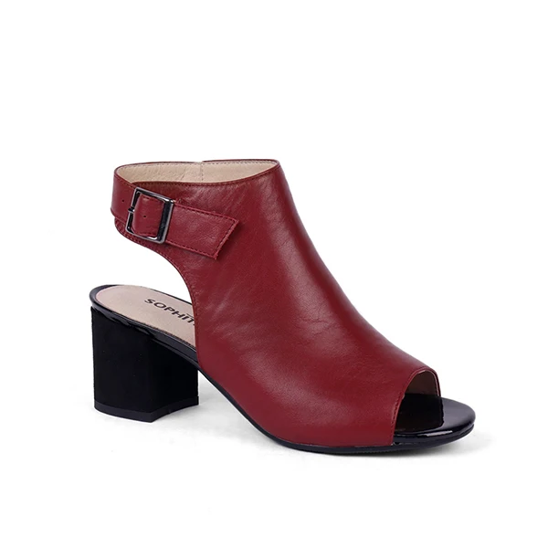 SOPHITINA/модные босоножки с пряжкой; высокое качество; удобная обувь с круглым носком и ремешком сзади; однотонные женские босоножки на квадратном каблуке; X12 - Цвет: Red wine
