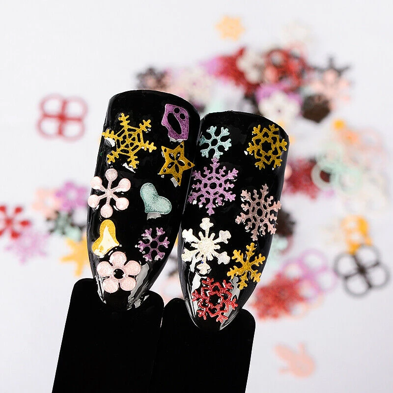 1 коробка Рождественские Блестки для ногтей блестки 3D дизайн ногтей Блестящий гель голографические лазерные снежинки многоцветные маникюрные украшения