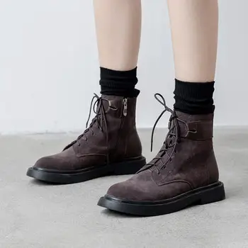 

2019 new autumn and winter wild thick-soled Martin boots women's short boots flat matte leather boots