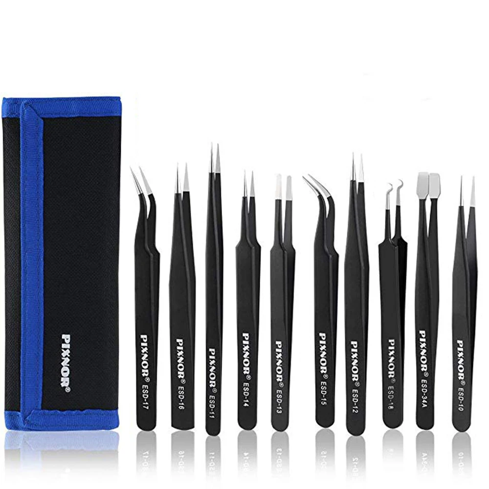 

6/10Pcs ESD Tweezers Tool Set High Precision Antistatic Tip Curved Straight Nipper Repair Tool Kit Steeel Multifunction Tweezer