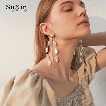 

SuXin earrings 2020 new simple irregular pearl tassel earrings for women long pearl pendant earrings jewelry gift