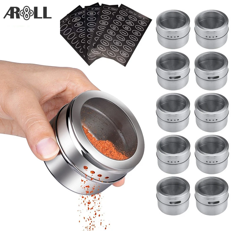 Магнитные Банки из нержавеющей стали для специй Набор банок с прозрачными