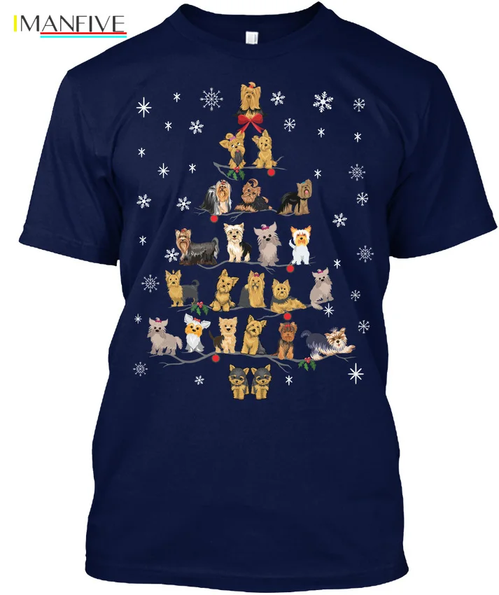 

Yorkshire Terrier Christmas Tree popular Tagless Tee T-Shirtknitted comfortable fabric
