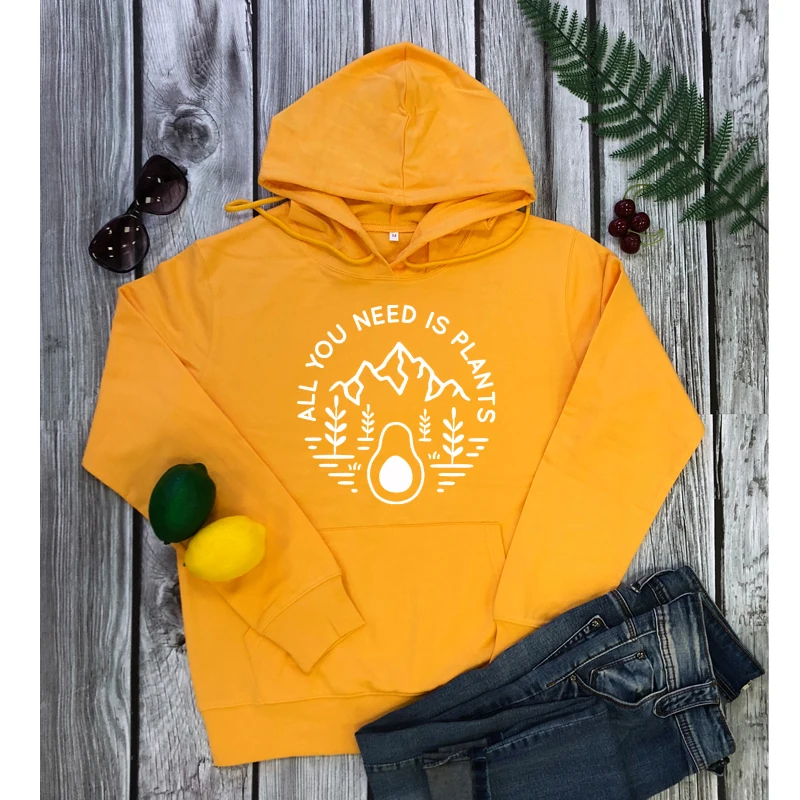 yellow-white text Все, что вам нужно, это толстовка с капюшоном и надписью "Plants" уличная Повседневное Для женщин Садоводство веганских материалов пуловеры Забавные 90s Crazy завод женские толстовки с капюшоном - Цвет: yellow-white text