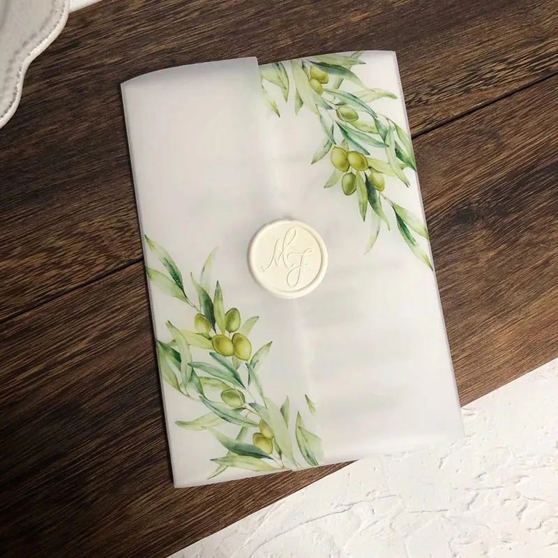  Customized Olive Greenary Vellum Wedding Invitation - 4000538286891