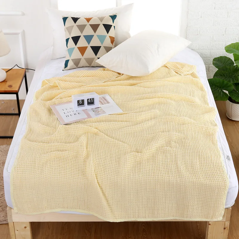 Хлопковое летнее одеяло с вафельным рисунком однотонное покрывало для дивана и
