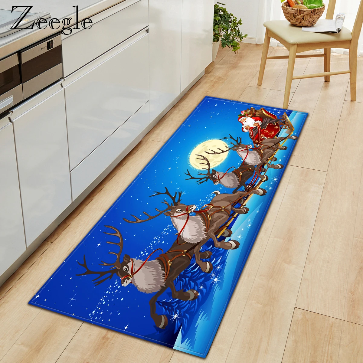 Zeegle Carpet Christmas Floor Mat Soft Doormat Anti-slip Kitchen Rug Living Room Comfortable Rug Home Decoration Floor Mat