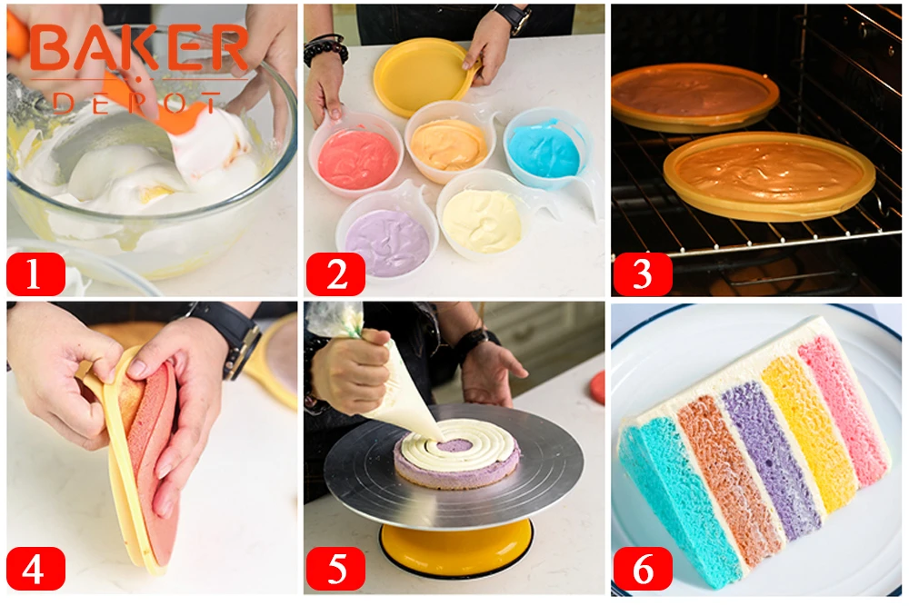 BAKER DEPOT Радужная форма для торта силиконовая форма для торта выпечка круглый торт пицца форма в виде гамбургера DIY День рождения упаковка из 4
