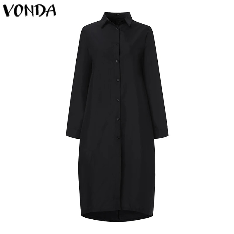 VONDA офисное женское сексуальное платье повседневное свободное Открытое платье с длинными рукавами женские осенние платья Туника вечерние платья плюс размер - Цвет: Черный