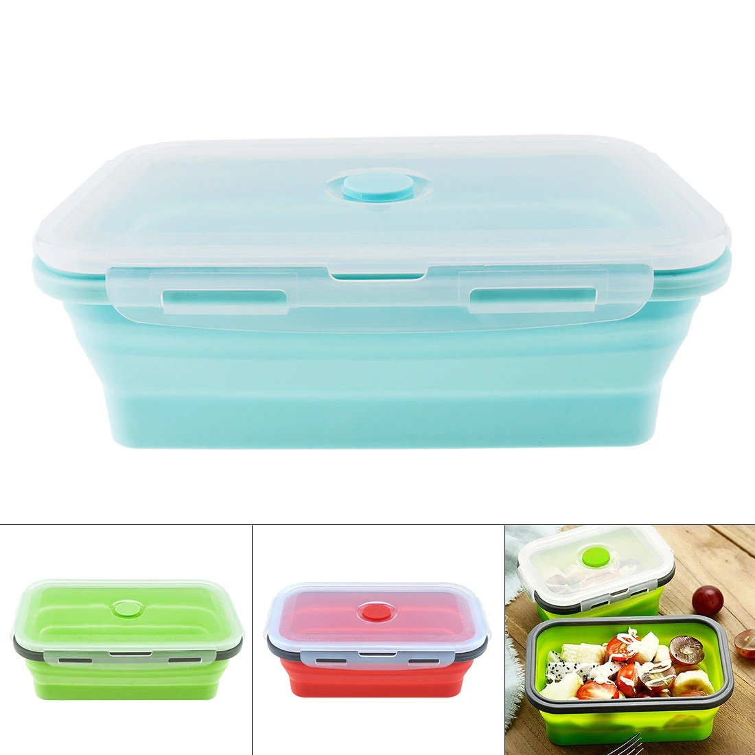 

350ML 500ML 800ML 1200ML Portable Lunch Box Silicone Folding Lunchbox Bento Box with Sealing Plug for - 40 to 230 Centigrade