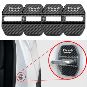 

4PCS Carbon fiber pattern Car Door Lock Protective Cover Case For fiat 500X Emblems Auto Accessories
